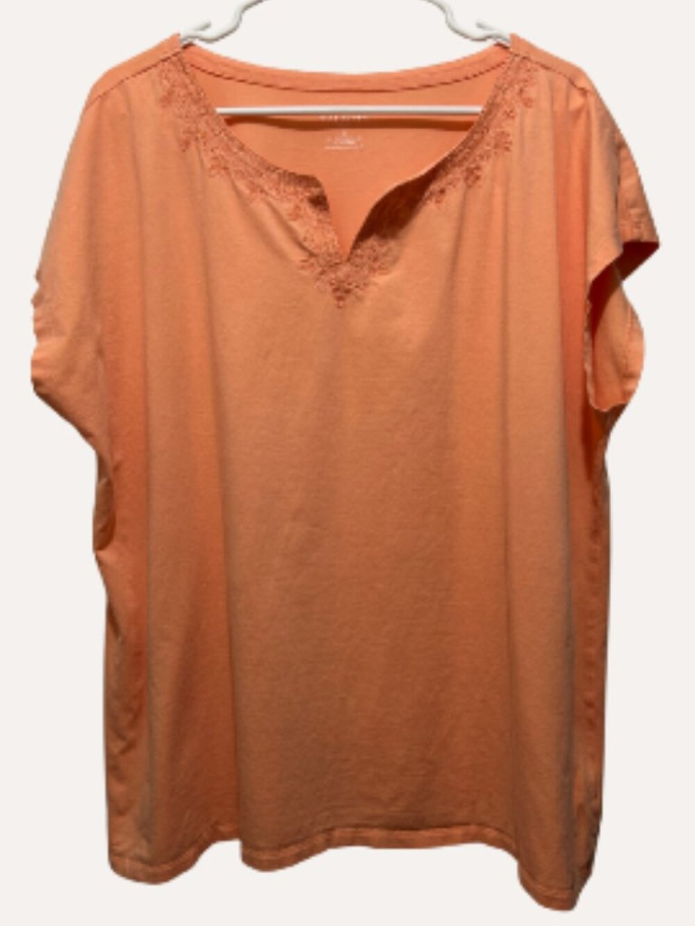 Talbots Women’s Size 3X Orange Embroider‑Trim V‑Neck Blouse - Picture 1 of 3